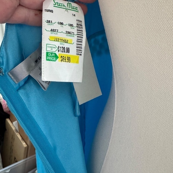 NWT VINTAGE 100% Silk Blue Embellished Slinky Dress Size 14 *defects* - Picture 5 of 8